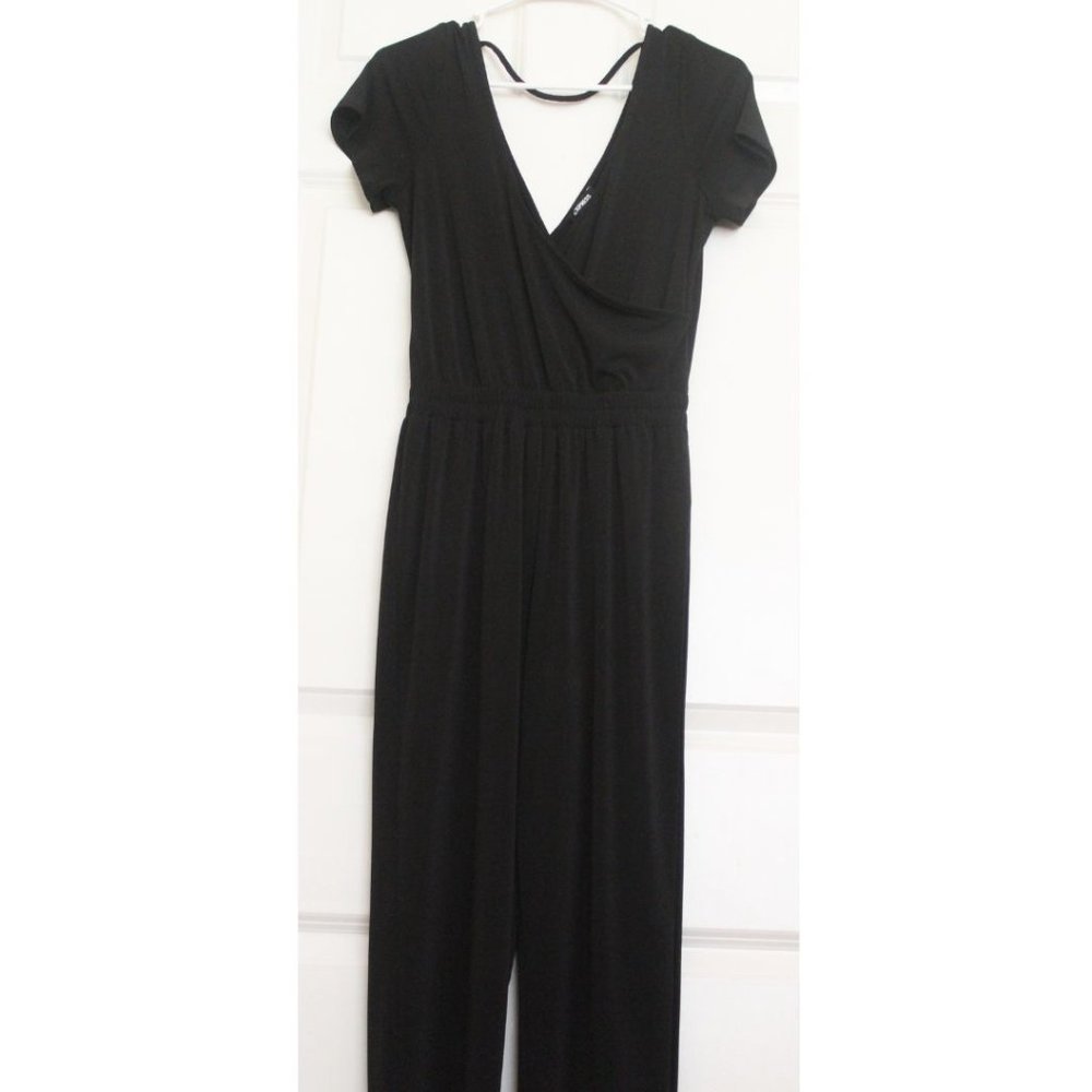Express Jumpsuit Black Faux wrap Minimalist Athleisure Black Gothic Grunge Sz XS